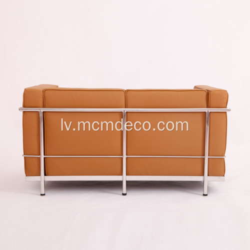 Brūns ādas Le Corbusier LC2 2 sēdekļu dīvāns